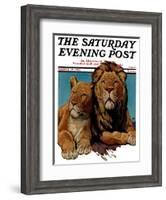 "Lion Couple," Saturday Evening Post Cover, March 19, 1932-Lynn Bogue Hunt-Framed Giclee Print