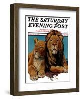 "Lion Couple," Saturday Evening Post Cover, March 19, 1932-Lynn Bogue Hunt-Framed Giclee Print