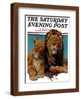 "Lion Couple," Saturday Evening Post Cover, March 19, 1932-Lynn Bogue Hunt-Framed Giclee Print