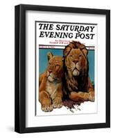 "Lion Couple," Saturday Evening Post Cover, March 19, 1932-Lynn Bogue Hunt-Framed Giclee Print