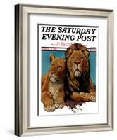 "Lion Couple," Saturday Evening Post Cover, March 19, 1932-Lynn Bogue Hunt-Framed Giclee Print