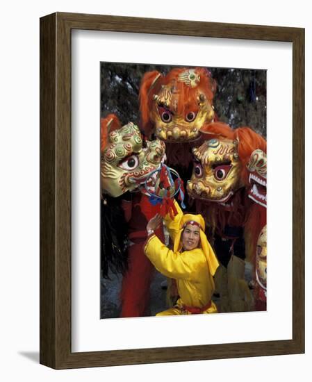 Lion Dance Celebrating Chinese New Year, Beijing, China-Keren Su-Framed Photographic Print