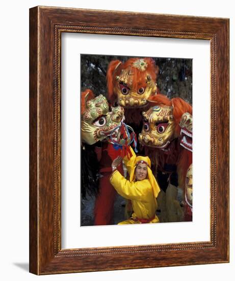 Lion Dance Celebrating Chinese New Year, Beijing, China-Keren Su-Framed Photographic Print