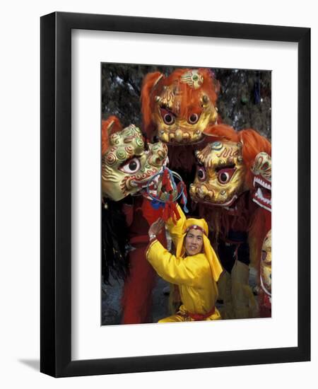 Lion Dance Celebrating Chinese New Year, Beijing, China-Keren Su-Framed Photographic Print