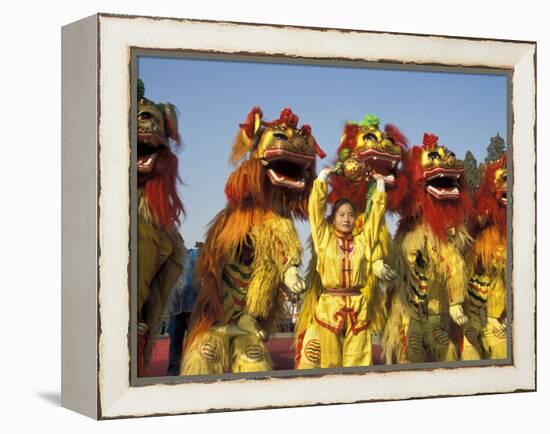 Lion dance performance celebrating Chinese New Year Beijing China - MR-Keren Su-Framed Premier Image Canvas