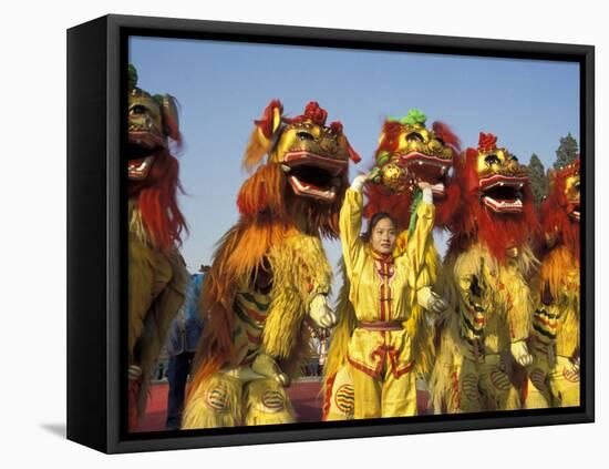 Lion dance performance celebrating Chinese New Year Beijing China - MR-Keren Su-Framed Premier Image Canvas