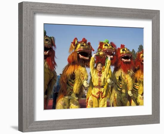 Lion dance performance celebrating Chinese New Year Beijing China - MR-Keren Su-Framed Photographic Print