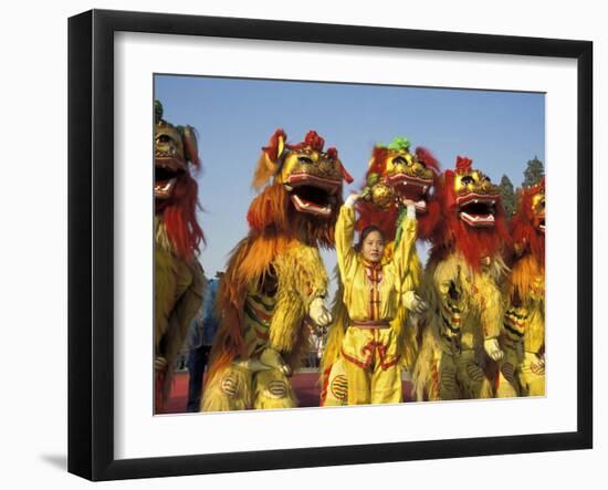 Lion dance performance celebrating Chinese New Year Beijing China - MR-Keren Su-Framed Photographic Print