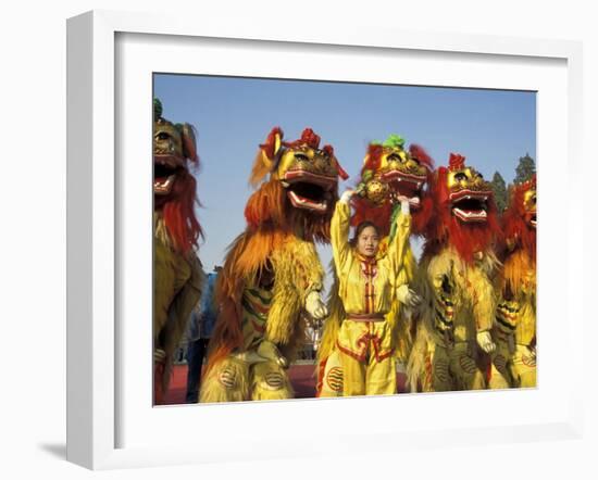Lion dance performance celebrating Chinese New Year Beijing China - MR-Keren Su-Framed Photographic Print