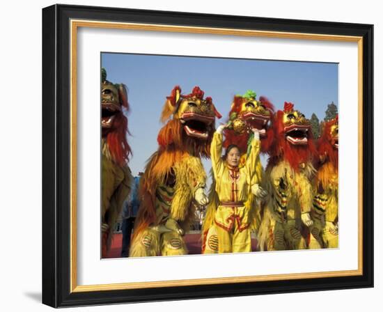 Lion dance performance celebrating Chinese New Year Beijing China - MR-Keren Su-Framed Photographic Print