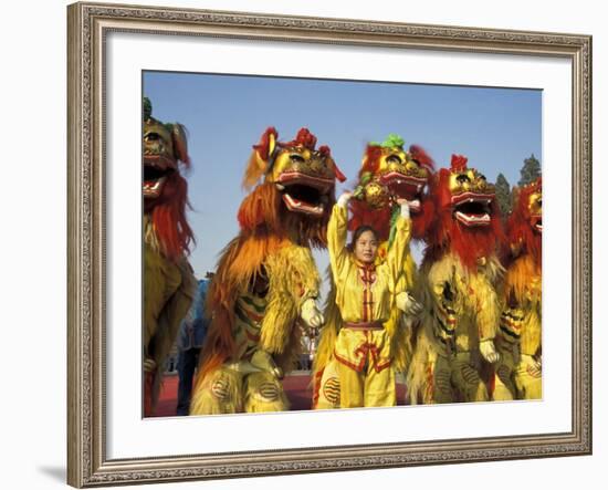 Lion dance performance celebrating Chinese New Year Beijing China - MR-Keren Su-Framed Photographic Print