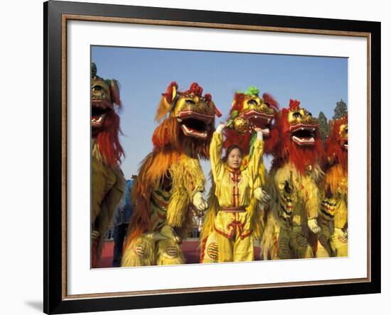 Lion dance performance celebrating Chinese New Year Beijing China - MR-Keren Su-Framed Photographic Print