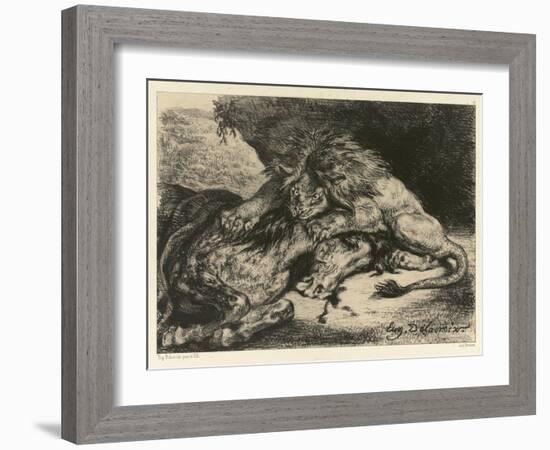 Lion Devouring a Horse, 1844 (Litho on Chine Collé on Paper)-Ferdinand Victor Eugene Delacroix-Framed Giclee Print