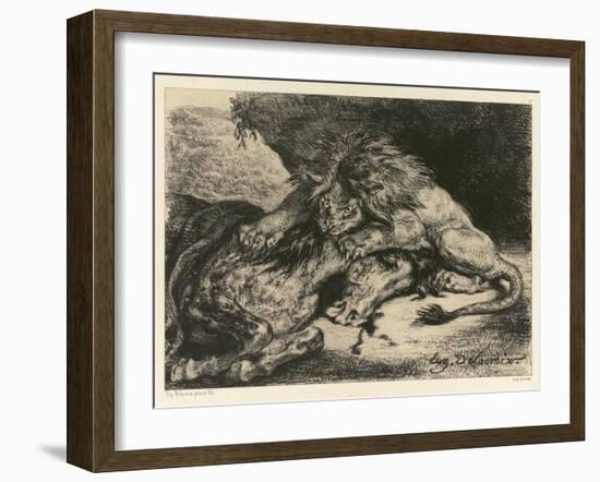 Lion Devouring a Horse, 1844 (Litho on Chine Collé on Paper)-Ferdinand Victor Eugene Delacroix-Framed Giclee Print