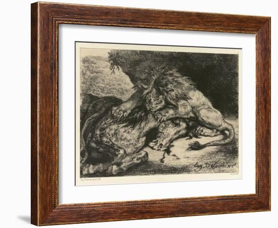 Lion Devouring a Horse, 1844 (Litho on Chine Collé on Paper)-Ferdinand Victor Eugene Delacroix-Framed Giclee Print