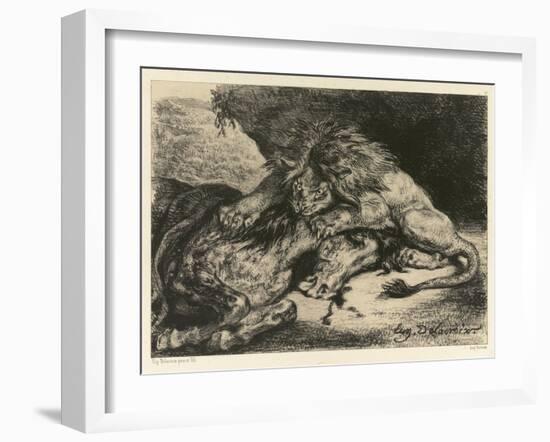 Lion Devouring a Horse, 1844 (Litho on Chine Collé on Paper)-Ferdinand Victor Eugene Delacroix-Framed Giclee Print