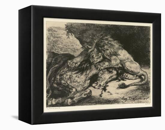 Lion Devouring a Horse, 1844 (Litho on Chine Collé on Paper)-Ferdinand Victor Eugene Delacroix-Framed Premier Image Canvas