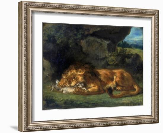 Lion Devouring a Rabbit, 19th Century-Eugene Delacroix-Framed Giclee Print