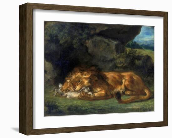 Lion Devouring a Rabbit, 19th Century-Eugene Delacroix-Framed Giclee Print