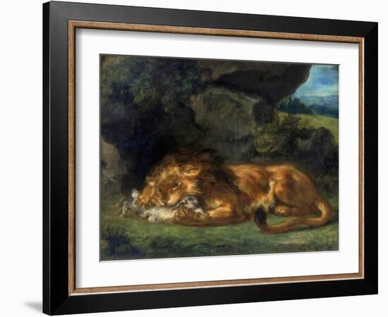 Lion Devouring a Rabbit, 19th Century-Eugene Delacroix-Framed Giclee Print