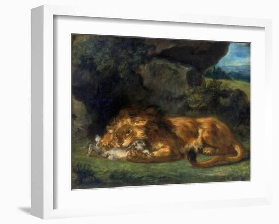 Lion Devouring a Rabbit, 19th Century-Eugene Delacroix-Framed Giclee Print