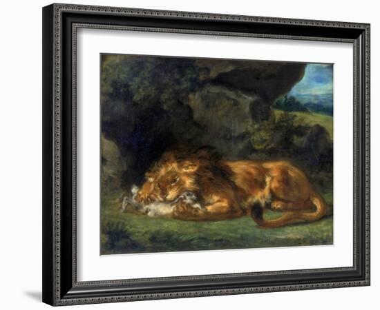 Lion Devouring a Rabbit, 19th Century-Eugene Delacroix-Framed Giclee Print