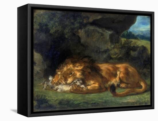 Lion Devouring a Rabbit, 19th Century-Eugene Delacroix-Framed Premier Image Canvas