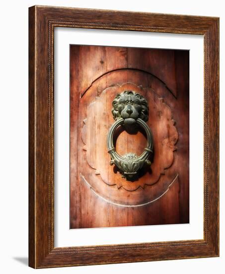 Lion Face Door Knocker in Florence-George Oze-Framed Photographic Print