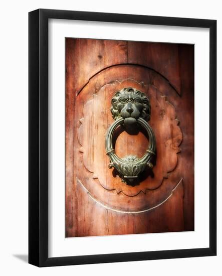 Lion Face Door Knocker in Florence-George Oze-Framed Photographic Print