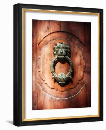 Lion Face Door Knocker in Florence-George Oze-Framed Photographic Print