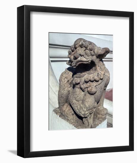 Lion guardian on the steps of a Buddhist temple. Artist: Unknown-Unknown-Framed Giclee Print