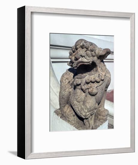Lion guardian on the steps of a Buddhist temple. Artist: Unknown-Unknown-Framed Giclee Print