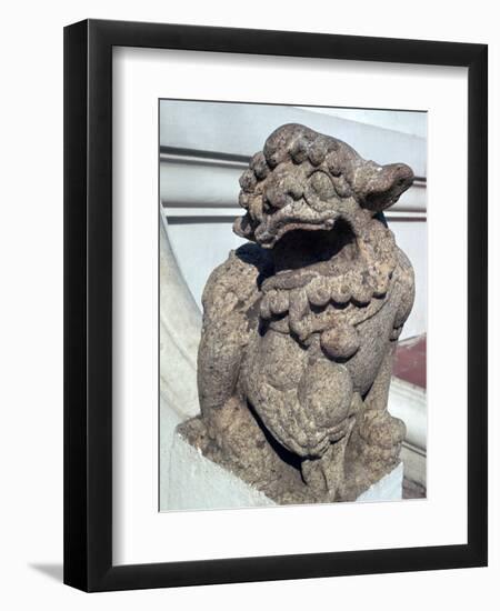 Lion guardian on the steps of a Buddhist temple. Artist: Unknown-Unknown-Framed Giclee Print
