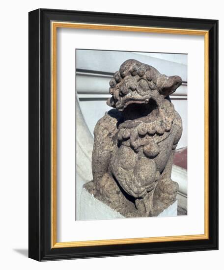 Lion guardian on the steps of a Buddhist temple. Artist: Unknown-Unknown-Framed Giclee Print