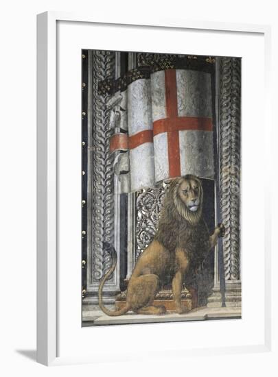 Lion Holding Up Coat of Arms-null-Framed Giclee Print
