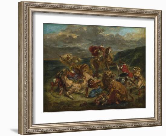 Lion Hunt, 1860-61-Ferdinand Victor Eugene Delacroix-Framed Giclee Print