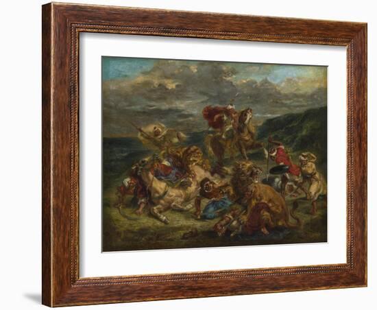 Lion Hunt, 1860-61-Ferdinand Victor Eugene Delacroix-Framed Giclee Print