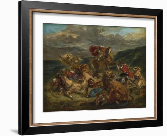 Lion Hunt, 1860-61-Ferdinand Victor Eugene Delacroix-Framed Giclee Print