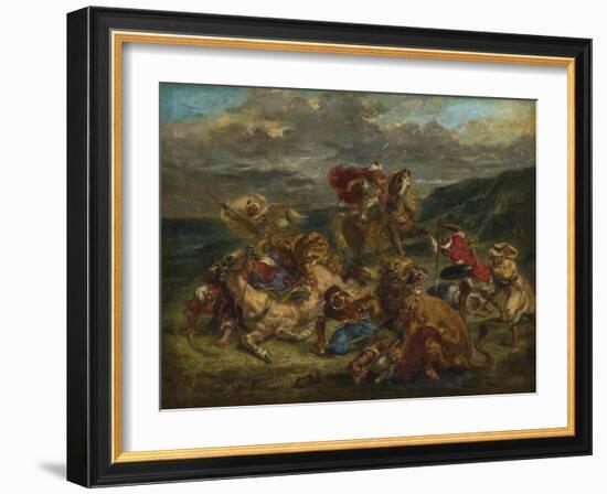 Lion Hunt, 1860-61-Ferdinand Victor Eugene Delacroix-Framed Giclee Print