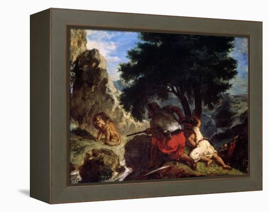 Lion Hunt in Morocco, 1854-Eugene Delacroix-Framed Premier Image Canvas