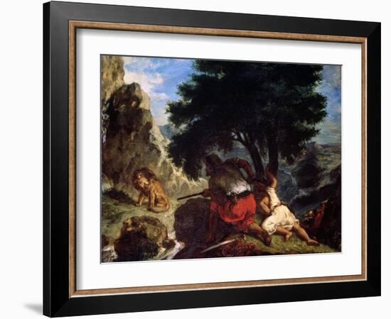 Lion Hunt in Morocco, 1854-Eugene Delacroix-Framed Giclee Print