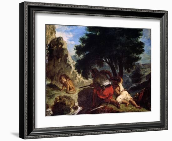 Lion Hunt in Morocco, 1854-Eugene Delacroix-Framed Giclee Print