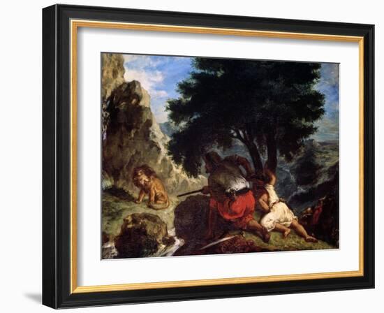 Lion Hunt in Morocco, 1854-Eugene Delacroix-Framed Giclee Print