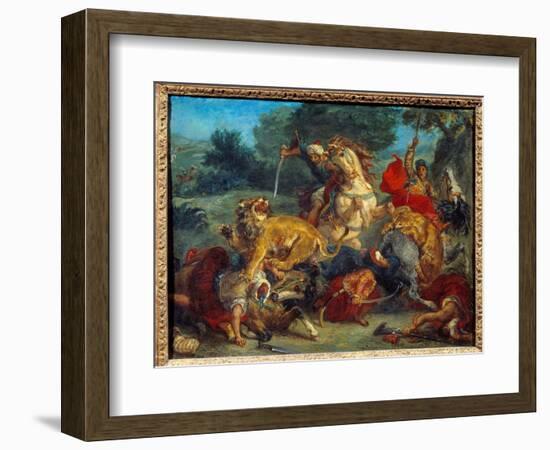 Lion Hunt. Painting by Eugene Delacroix (1798-1863), 1855. Oil on Canvas. Dim: 0.56 X 0.73M. Stockh-Ferdinand Victor Eugene Delacroix-Framed Giclee Print