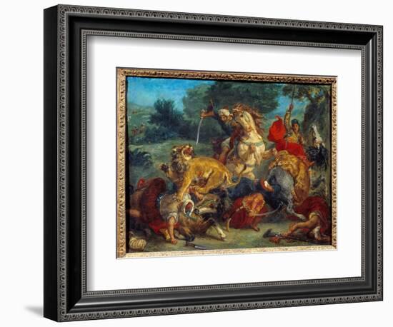 Lion Hunt. Painting by Eugene Delacroix (1798-1863), 1855. Oil on Canvas. Dim: 0.56 X 0.73M. Stockh-Ferdinand Victor Eugene Delacroix-Framed Giclee Print