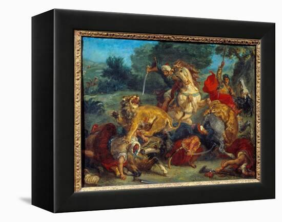 Lion Hunt. Painting by Eugene Delacroix (1798-1863), 1855. Oil on Canvas. Dim: 0.56 X 0.73M. Stockh-Ferdinand Victor Eugene Delacroix-Framed Premier Image Canvas