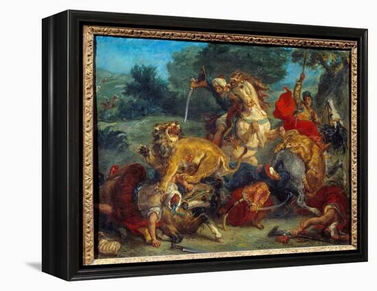 Lion Hunt. Painting by Eugene Delacroix (1798-1863), 1855. Oil on Canvas. Dim: 0.56 X 0.73M. Stockh-Ferdinand Victor Eugene Delacroix-Framed Premier Image Canvas