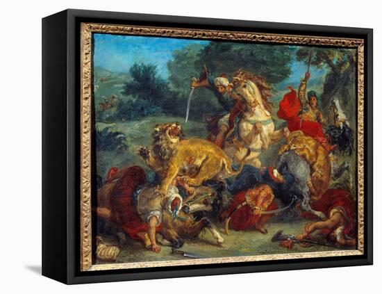 Lion Hunt. Painting by Eugene Delacroix (1798-1863), 1855. Oil on Canvas. Dim: 0.56 X 0.73M. Stockh-Ferdinand Victor Eugene Delacroix-Framed Premier Image Canvas