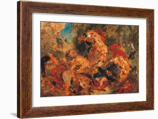 Lion Hunt, study-Eugene Delacroix-Framed Art Print