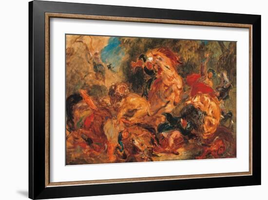 Lion Hunt, study-Eugene Delacroix-Framed Art Print